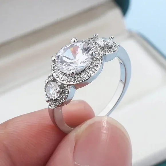 Ladies 2.50ctw Triple Halo Diamond Anniversary Ring .925 Solid Sterling Silver - Picture 6 of 6